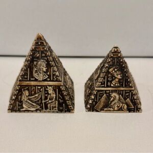 Set (2) Solid Cows Bone Etched Sphinx Giza Pyramid w/ Egyptian Hieroglyphs